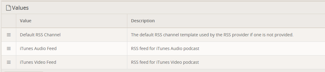 RSS Defined Values